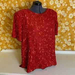 Vintage 80s silk red sequin blouse 24W